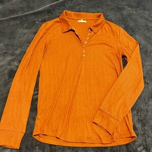Maurices Orange Fitted Long Sleeve Button Down Shirt